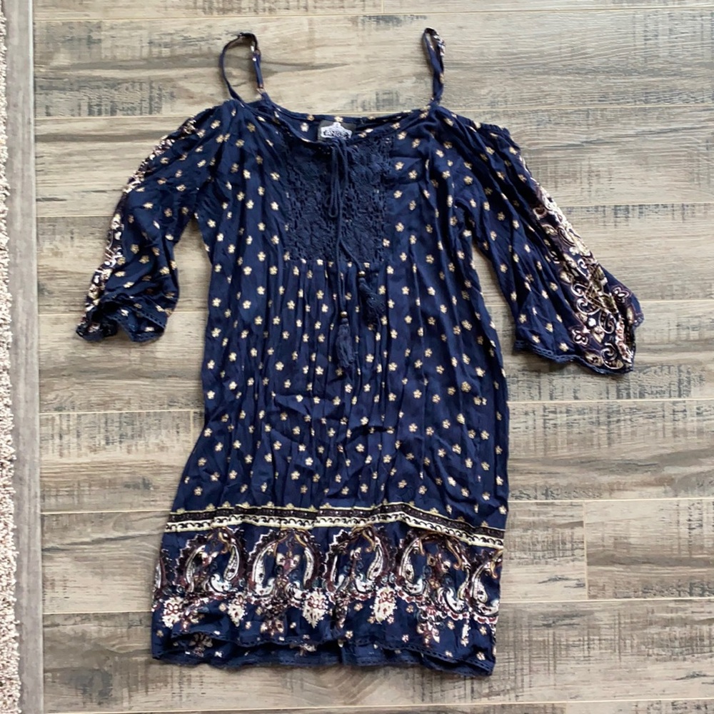 Navy blue boho dress with floral pattern